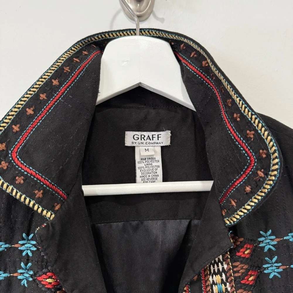Graff Southwestern Style Black Vest with Colorful Embroidery Size M - Picture 5 of 17